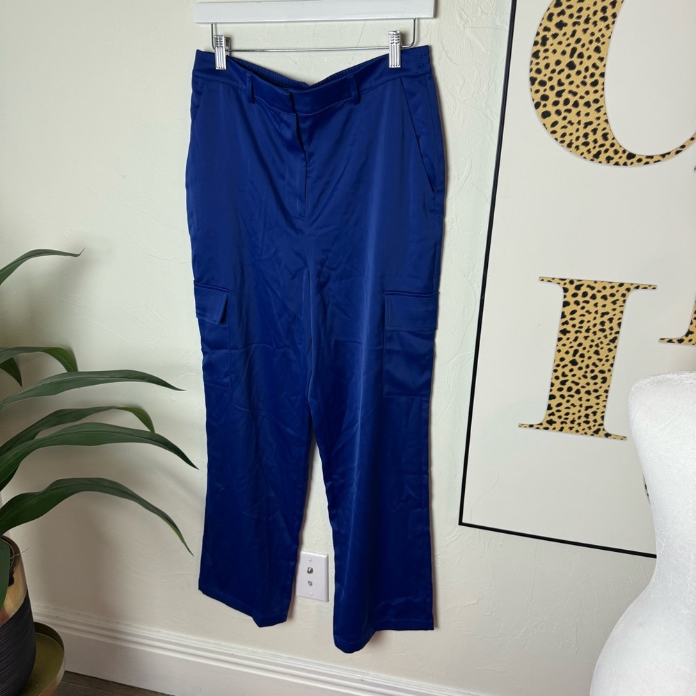 Nicole Miller Royal Blue Satin Utility Pants | Size M | NWT